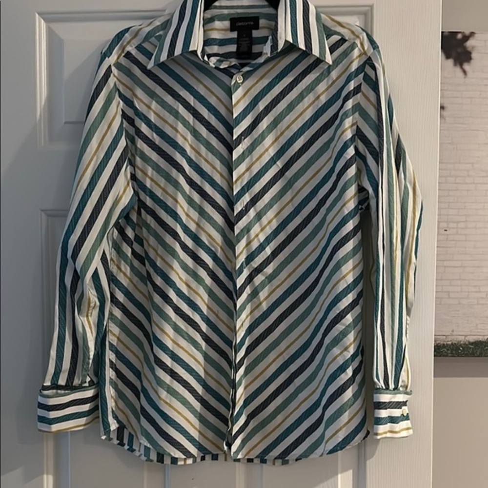 Claiborne Striped Button-Up Shirt - Green, Blue, White